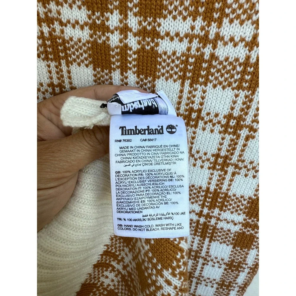Timberland Plaid Scarf Brown White Acrylic Knit Winter Warm‎ Soft NWT